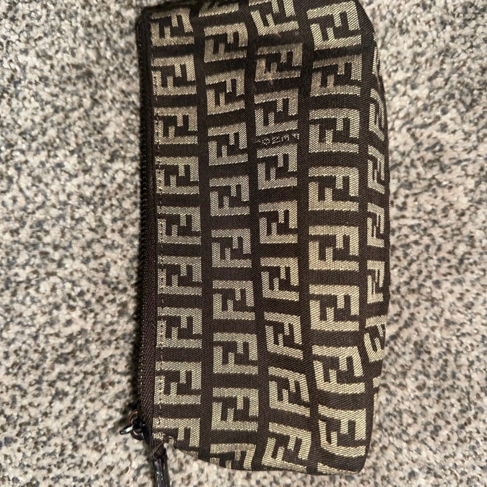 Fendi Brown and Tan Zippered Zucca Pouch